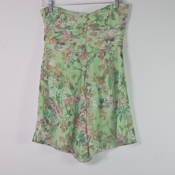 Jay Godfrey Strapless Green Floral Chiffon Romper – Size 6 - Picture 2 of 11